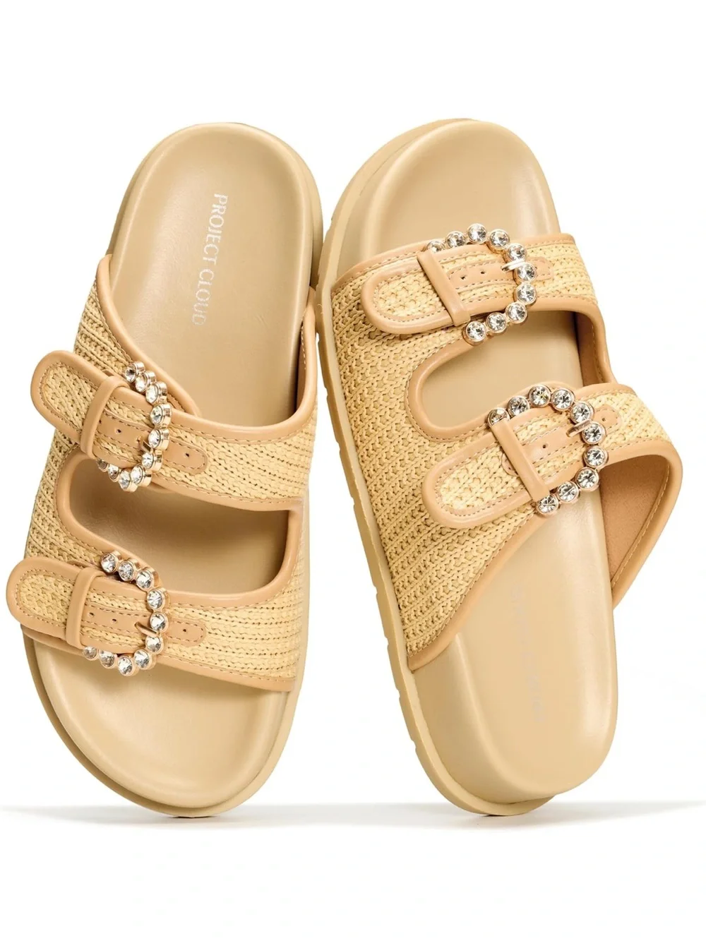 Project Cloud Kids' Tan Beaded Double-Strap Sandals